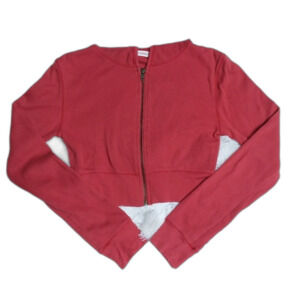 Derek Heart Red Cropped Waffle Knit Jacket Y2K Size Medium
